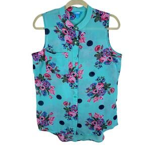 L'Amour Nanette Lepore NWOT Aquamarine Floral Sleeveless‎ Sheer Chiffon Blouse L